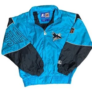 Vintage 90s Starter San Jose Sharks Jacket Windbreaker Hooded Logo Size Medium